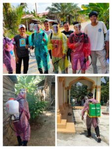 Dalam Rangka Mengantisipasi Penyebaran Covid-19 Sejumlah Pemuda Desa Rantau Panjang Goro Semprotkan Cairan Desinfektan 2